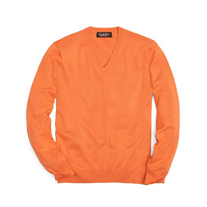 Country Club Silk and Cotton Solid V-Neck Sweater - Light Orange